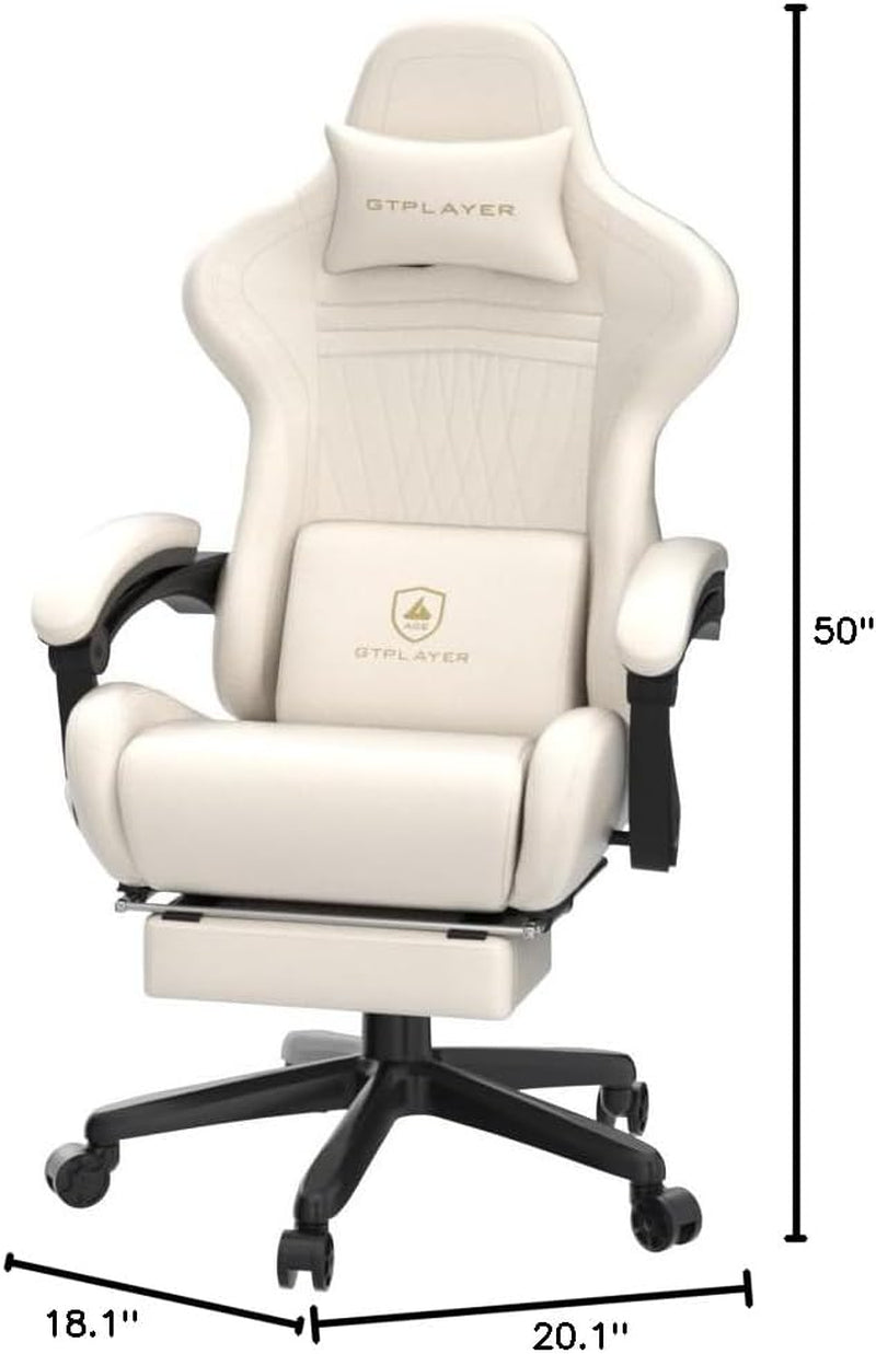 Bluetooth Speaker Gaming Chair with Footrest, Ivory