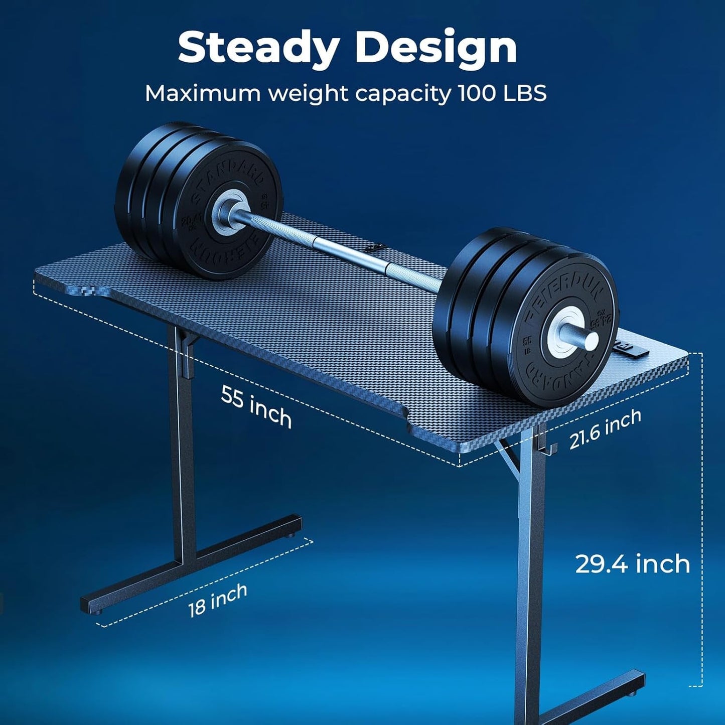 Small Gaming Desk with LED Lights & Power Outlets, 55 Inch Computer Desk with Monitor Stand, PC Gaming Table with Carbon Fiber, Black