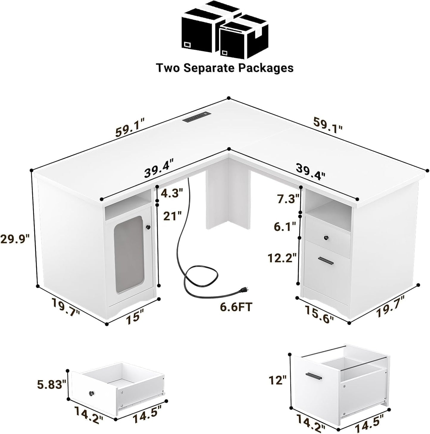 L Shaped Computer Desk with Power Outlets and USB Ports