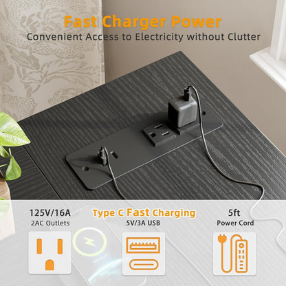 Small Computer Desk with Power Outlets, 40 Inch L Shaped Desk with Reversible Shelves, Gaming Desk Corner Desk Study Writing Table for Home Office Bedroom Living Room, Black