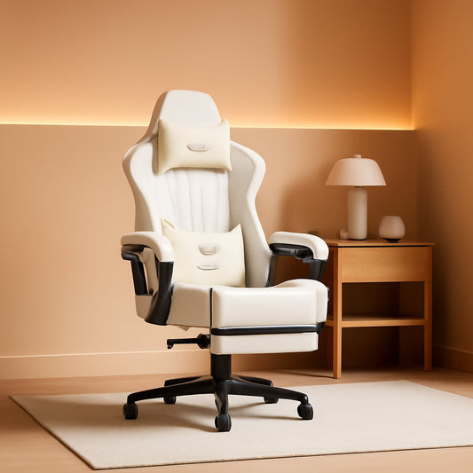 Bluetooth Speaker Gaming Chair with Footrest, Ivory