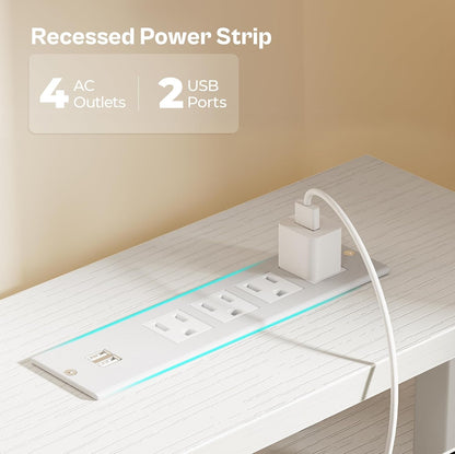 47 Inch Computer Desk with 4 Drawers, Gaming Desk with LED Lights & Power Outlets, Home Office Desk with Large Storage Space for Bedroom, Work from Home, White