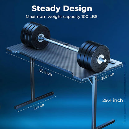Small Gaming Desk with LED Lights & Power Outlets, 55 Inch Computer Desk with Monitor Stand, PC Gaming Table with Carbon Fiber, Black